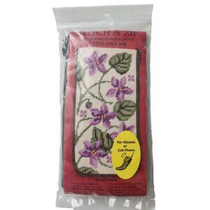 Stitch and Zip Preassembled Needlepoint Eyeglass Phone Case Kit SZ344 Violets